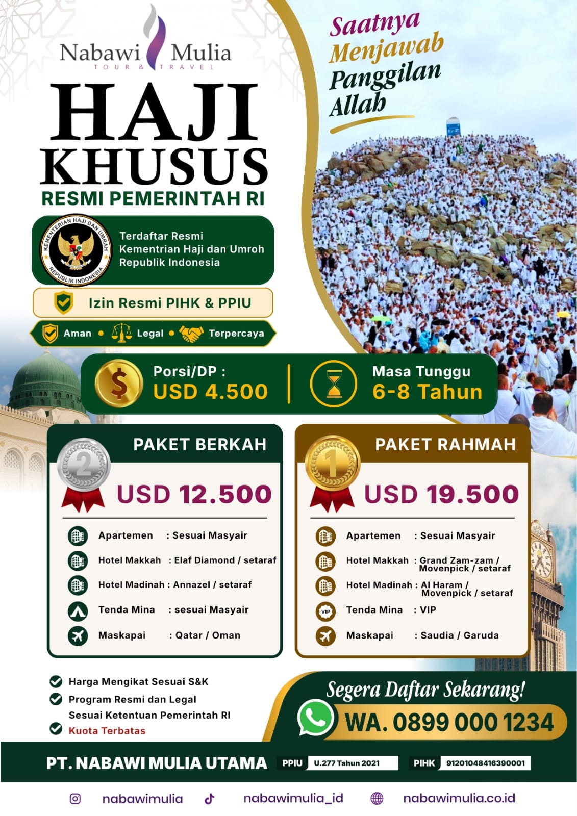 Detail Harga dan Fasilitas Paket Haji Khusus Nabawi Mulia