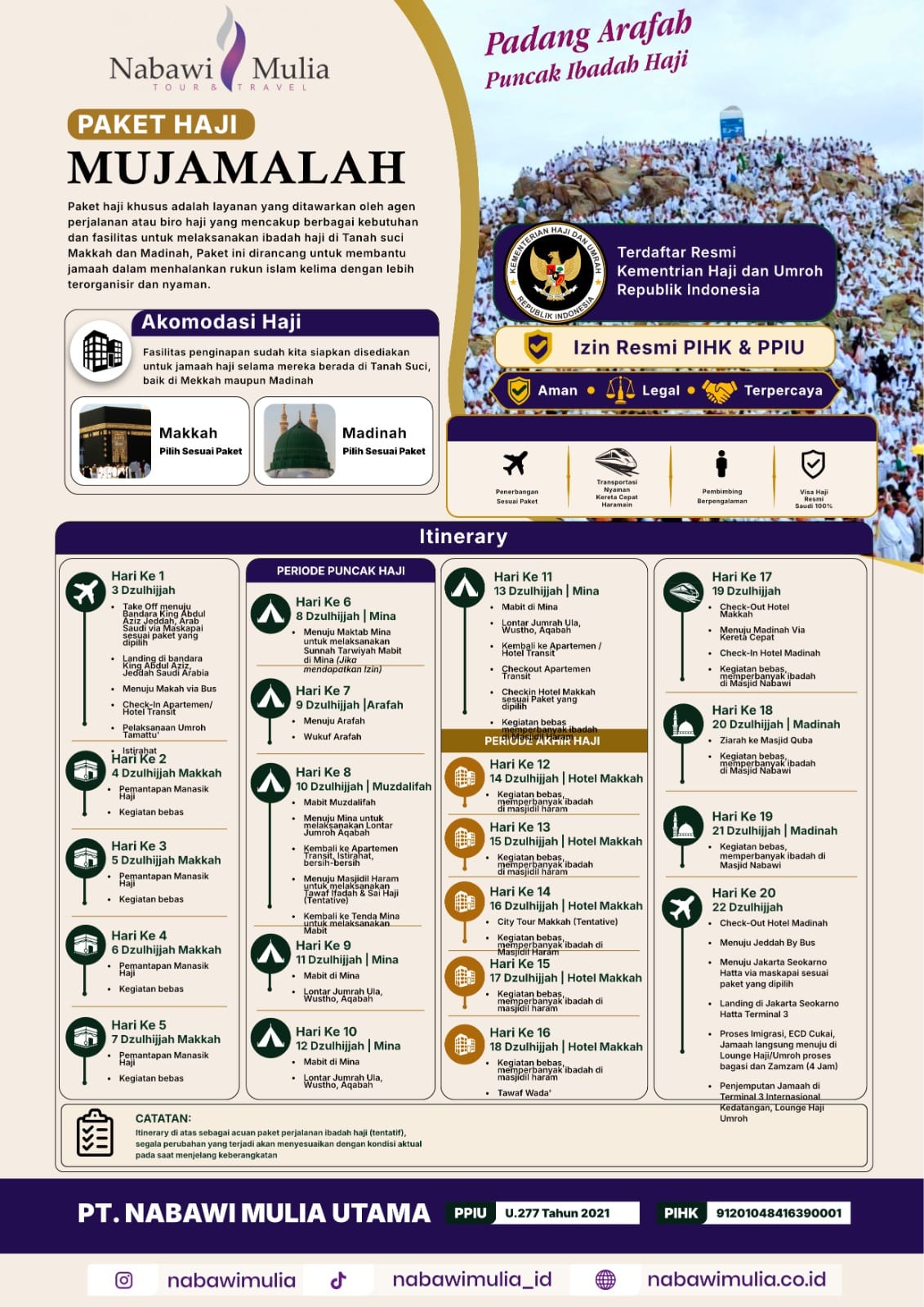 Itinerary Perjalanan Haji Mujamalah 2027 Nabawi Mulia