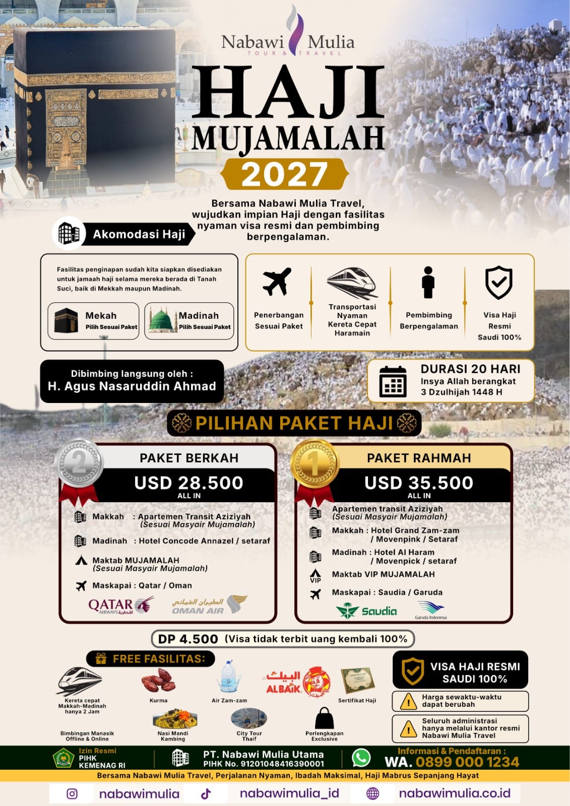 Detail Harga dan Fasilitas Paket Haji Mujamalah 2027 Nabawi Mulia