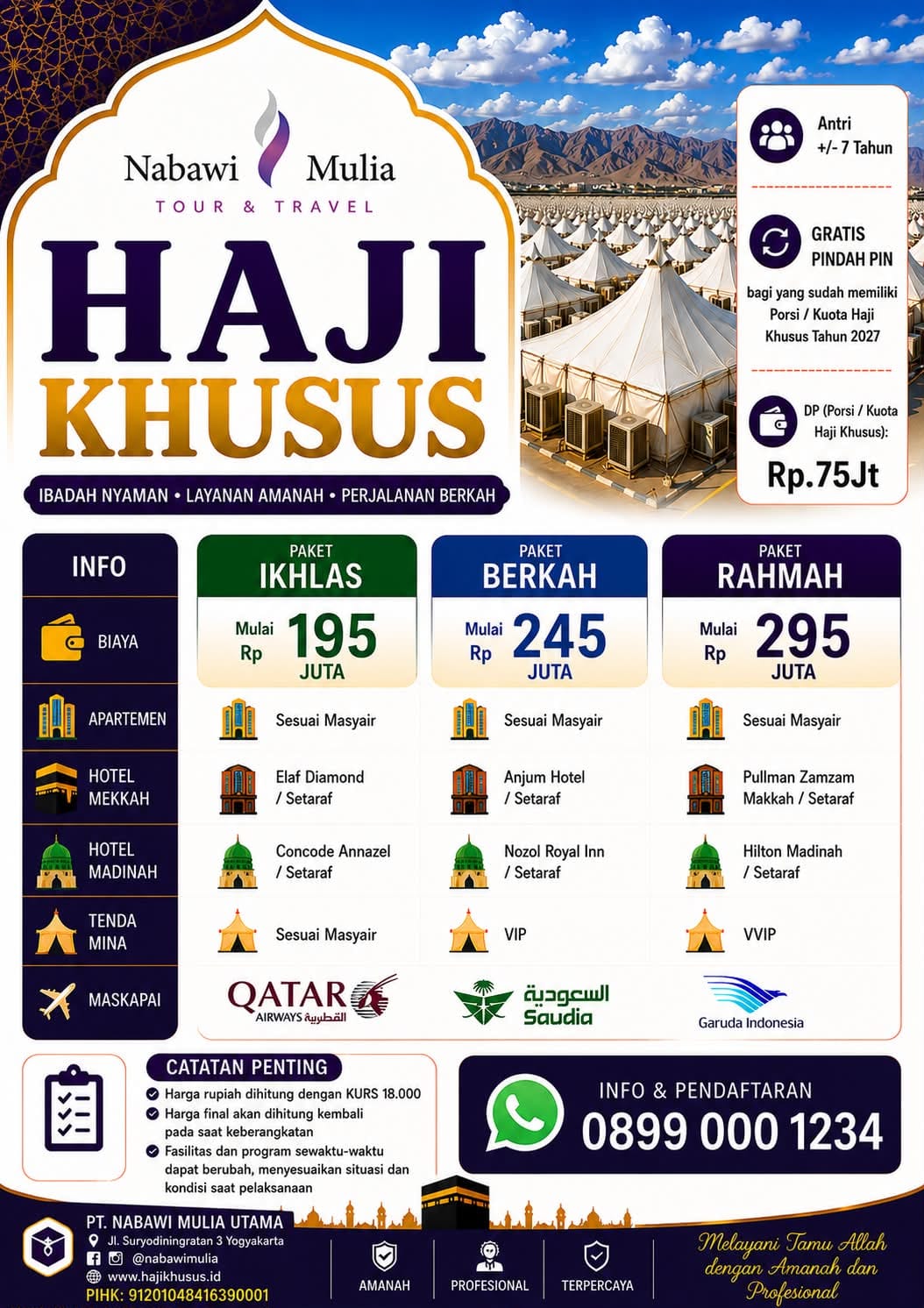 Detail Harga dan Fasilitas Paket Haji Khusus Nabawi Mulia